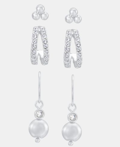 Серьги Anne Klein Silver-Tone Stud, Hoop and Drop, комплект из 3 шт.
