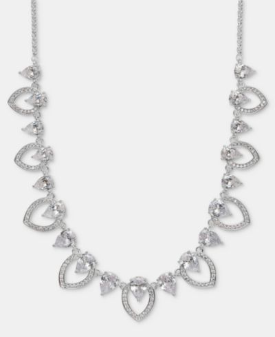 Anne Klein Silver-Tone Navette Crystal Frontal Necklace