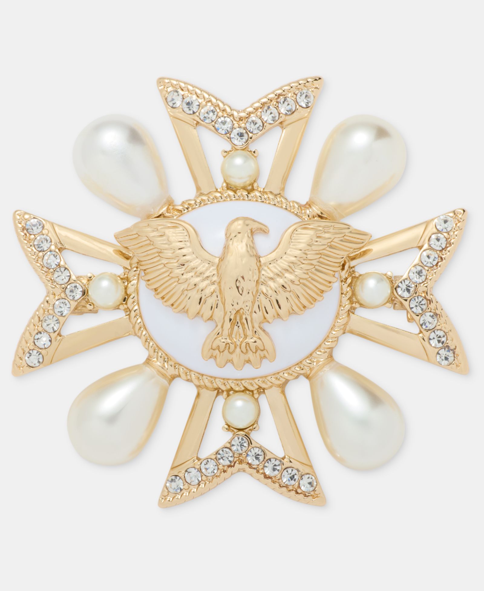 Anne Klein Boxed Gold-Tone Imitation Pearl Eagle Crystal Cross Pin
