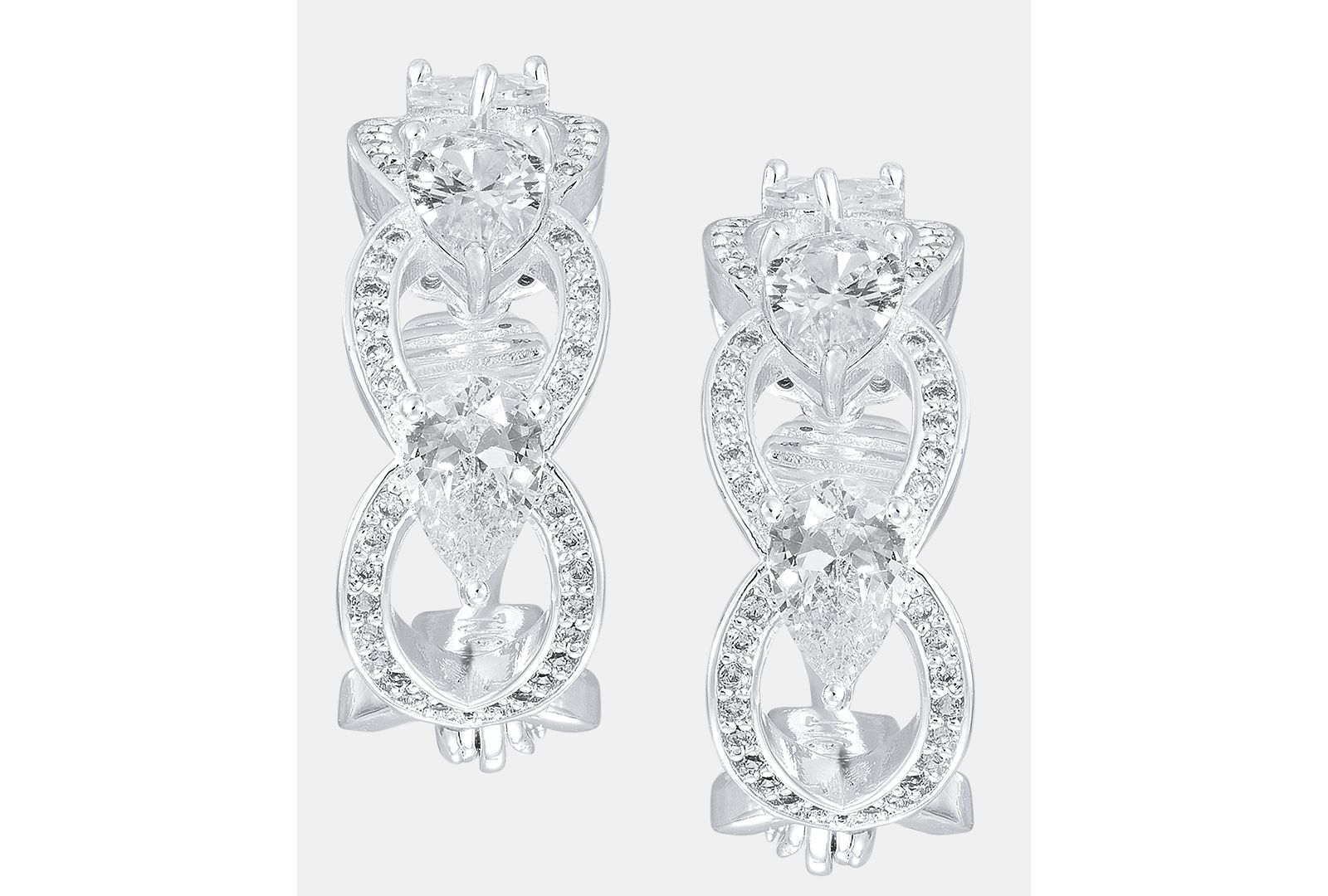 Серьги Anne Klein Silver-Tone Navette Crystal Hoop Comfort Clip