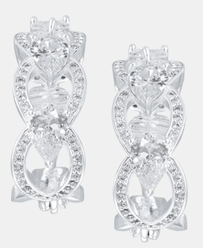Серьги Anne Klein Silver-Tone Navette Crystal Hoop Comfort Clip