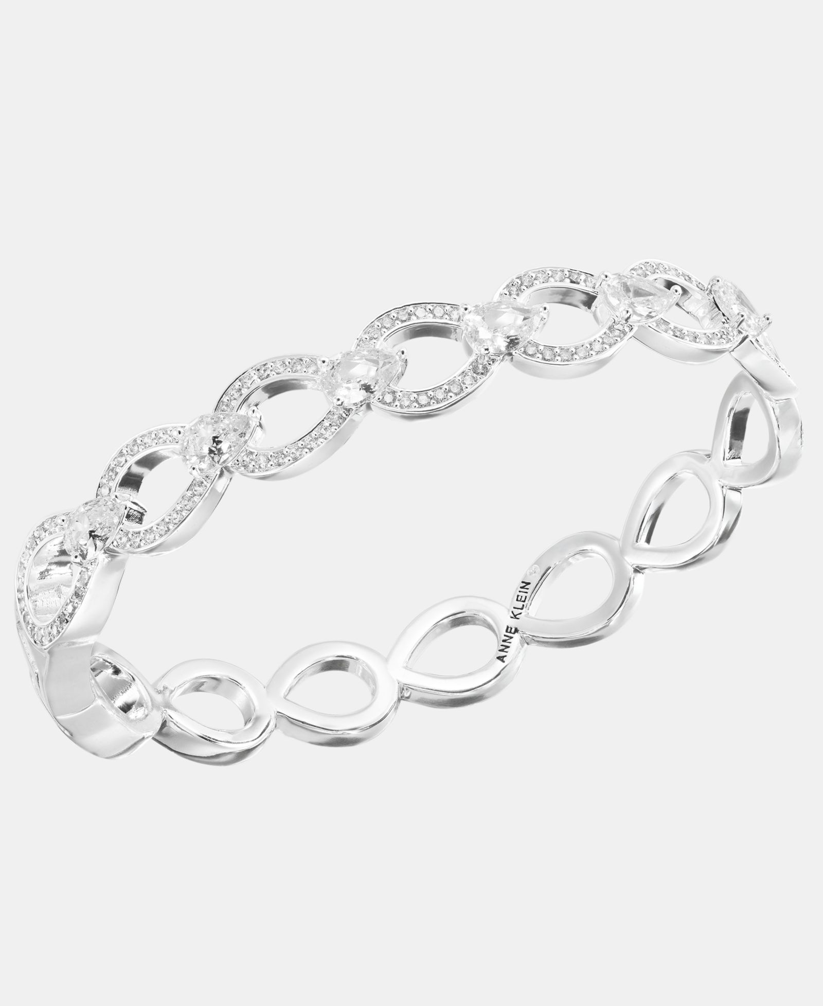 Браслет Anne Klein Silver-Tone Navette Crystal Open Hinge