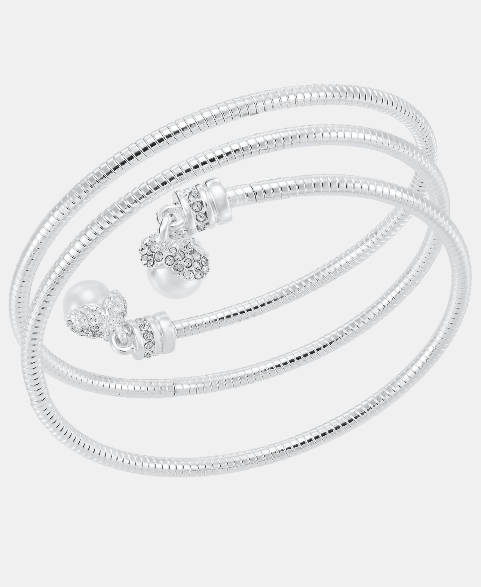 Браслет Anne Klein Silver-Tone Imitation Pearl Crystal Coil