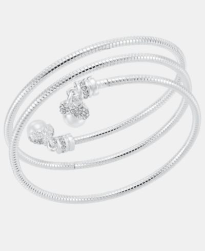 Браслет Anne Klein Silver-Tone Imitation Pearl Crystal Coil