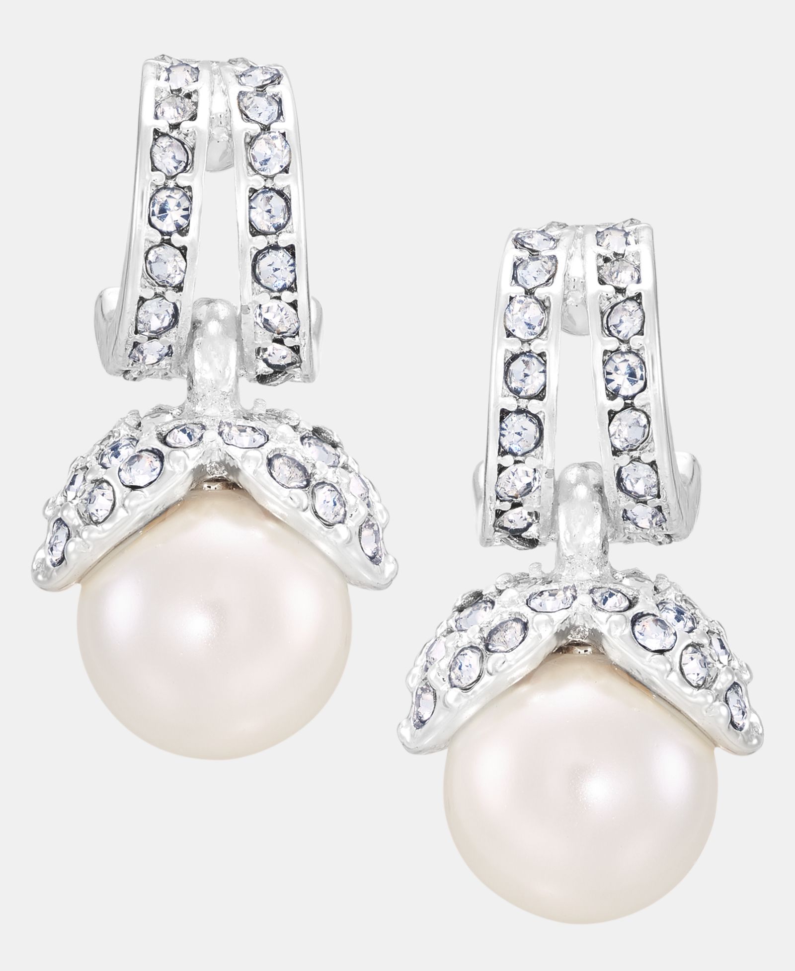 Anne Klein Silver-Tone Huggie Imitation Pearl Stone Drop Earrings