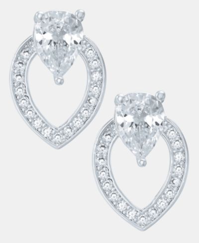 Серьги Anne Klein Silver-Tone Navette Crystal Button