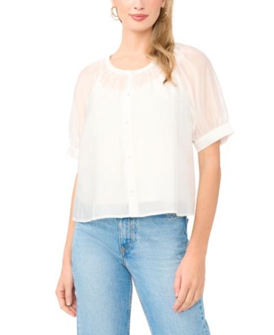 Женский свободный топ Vince Camuto Crewneck Button-Down Short-Sleeve