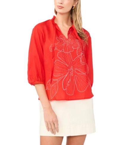 Vince Camuto Women's 3/4-Length-Sleeve Wide Pleated Neck Blouse