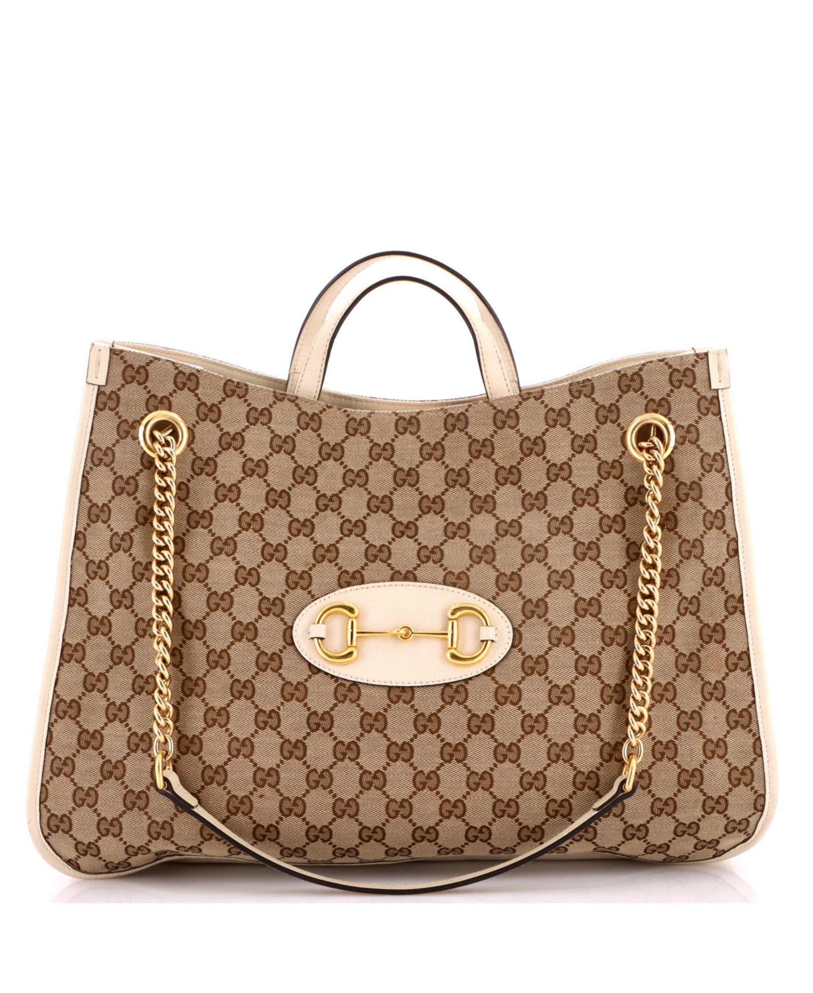 Pre-Owned Gucci Large Horsebit 1955 Chain Tote GG Canvas with Leather