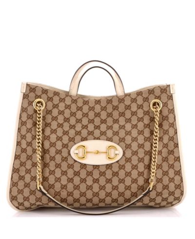 Gucci Large Horsebit 1955 сумка тоут из канваса GG с кожаными вставками, б/у