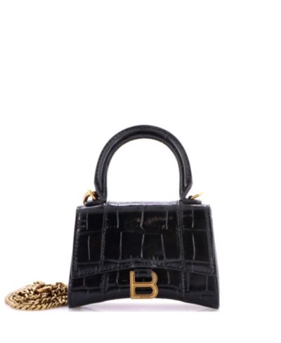 Б/у сумка Balenciaga Mini Hourglass с цепочкой и верхней ручкой из тисненой кожи