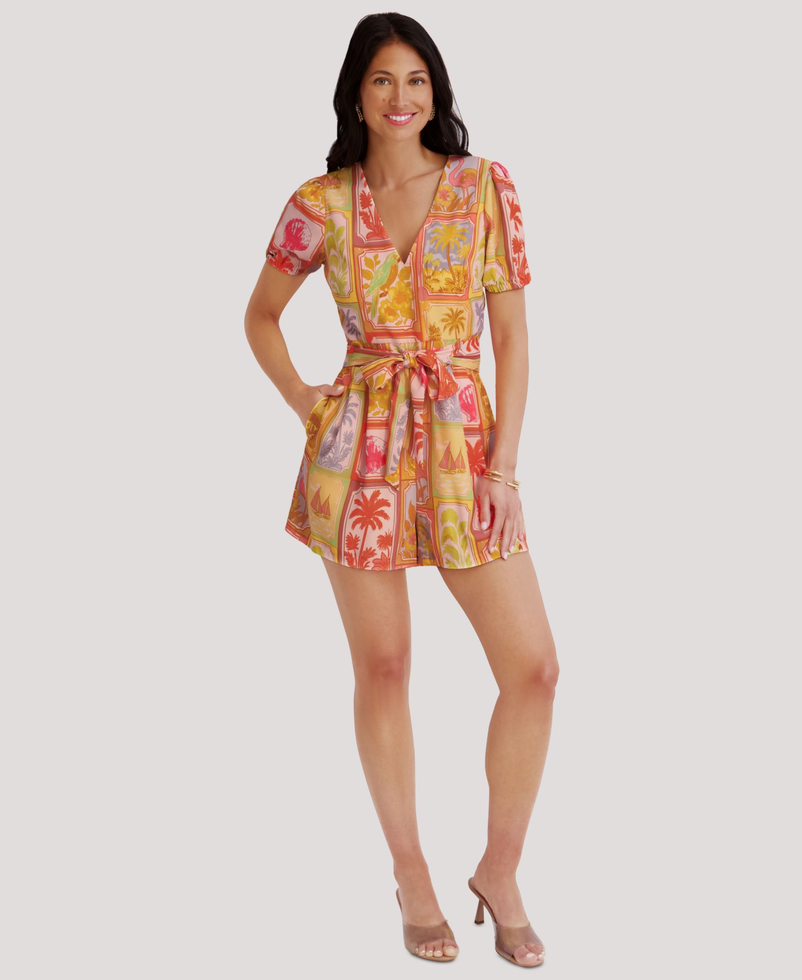 Женский ромпер Kensie Short-Sleeve V-Neck Printed