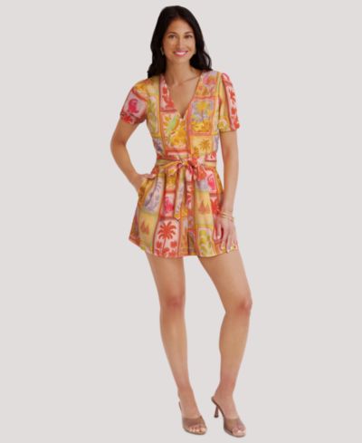 Женский ромпер Kensie Short-Sleeve V-Neck Printed