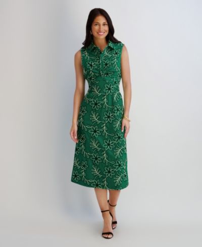 Kensie Women's Novelty Corded Woven Collared Midi Dress