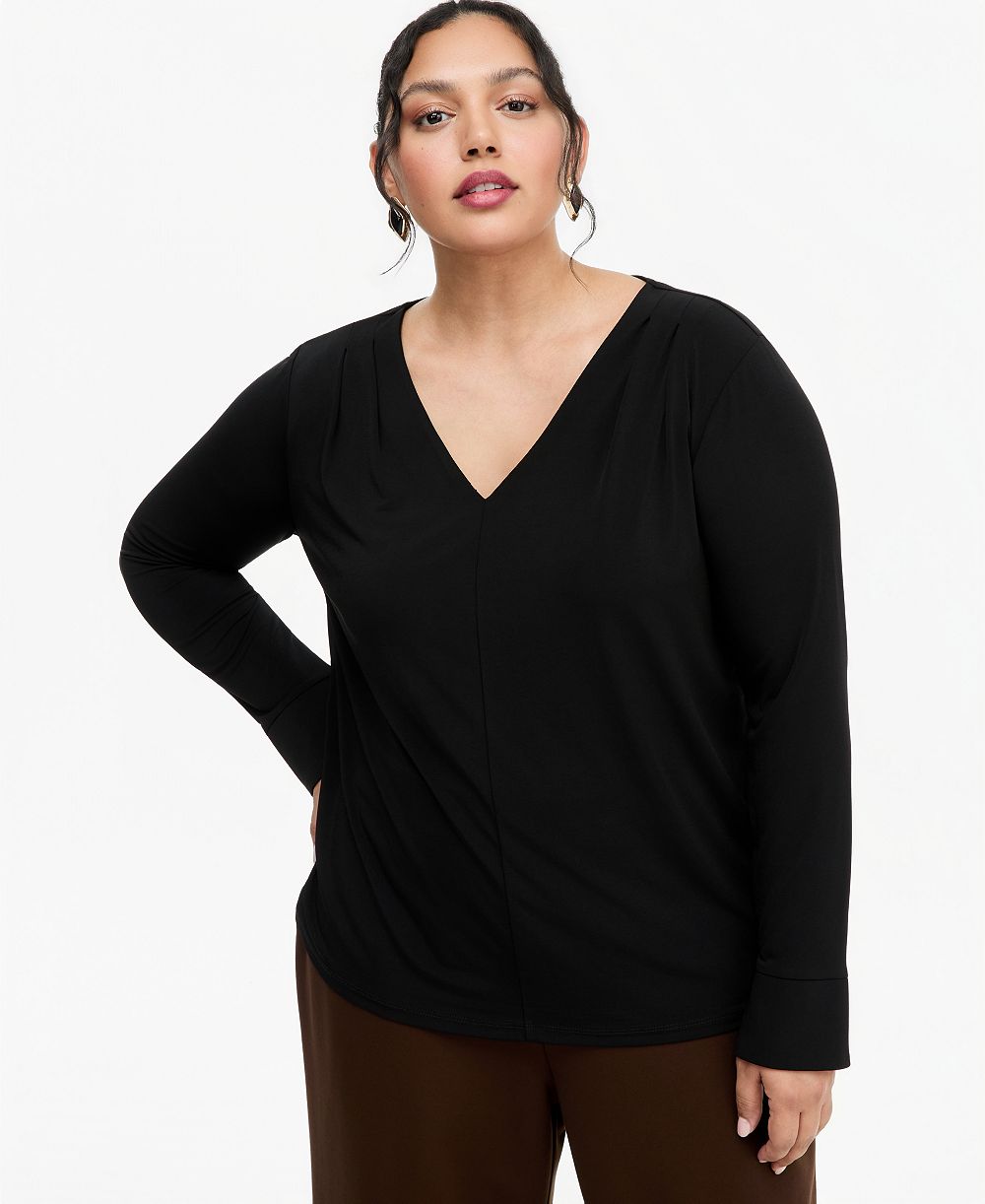 I.N.C. International Concepts Plus Size V-Neck Long-Sleeve Pleated Blouse, Macy's Exclusive