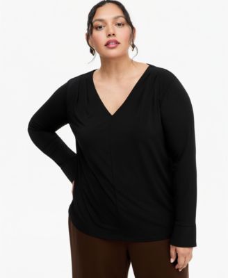 I.N.C. International Concepts Plus Size V-Neck Long-Sleeve Pleated Blouse, Macy's Exclusive