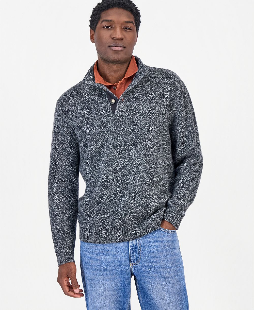 Sun + Stone Men's Mock Neck Quarter-Placket Sweater, Macy's Exclusive