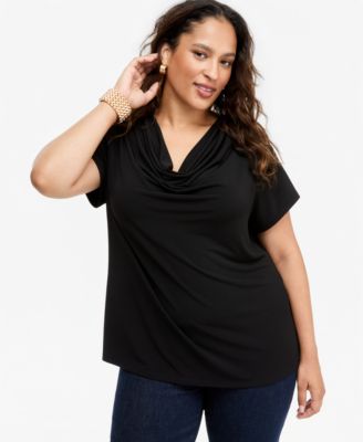 I.N.C. International Concepts Plus Size Cowl-Neck Cap-Sleeve Blouse, Macy's Exclusive