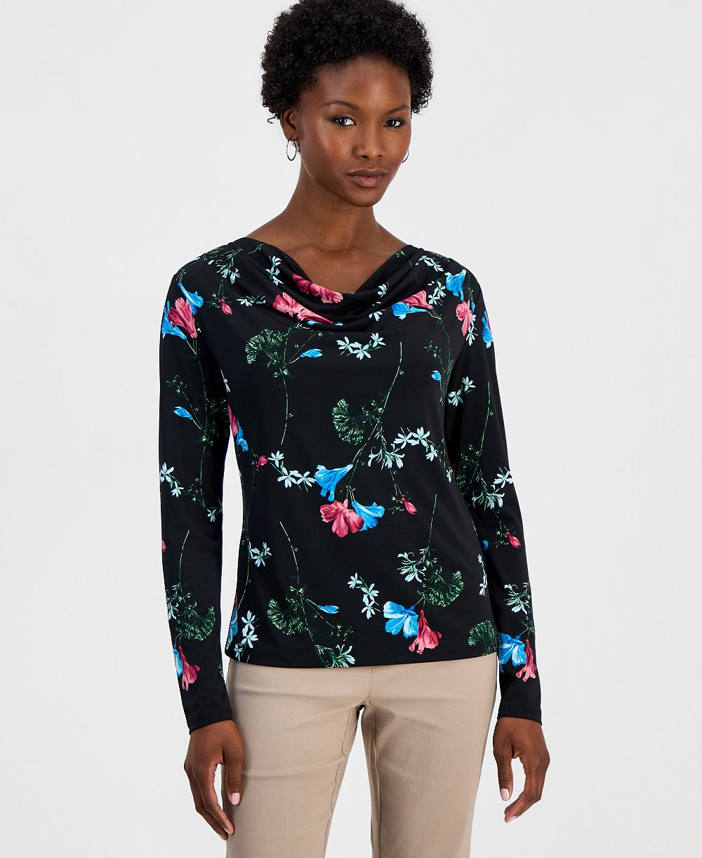 I.N.C. International Concepts petite цветочный принт висячий воротник топ, эксклюзив Macy's