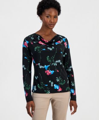 I.N.C. International Concepts Petite Floral-Print Cowl Neck Top, Macy's Exclusive