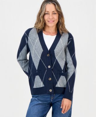 Style & Co кардиган с v-образным вырезом и пуговицами в клетку аргайл, petite
