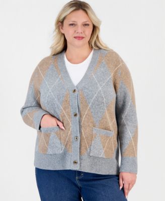 Style & Co Plus Size Argyle V-Neck Cardigan, Macy's Exclusive