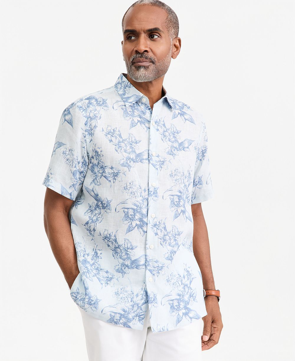 Club Room Мужская Linen Floral-Print Short-Sleeve Shirt, Macy's Exclusive