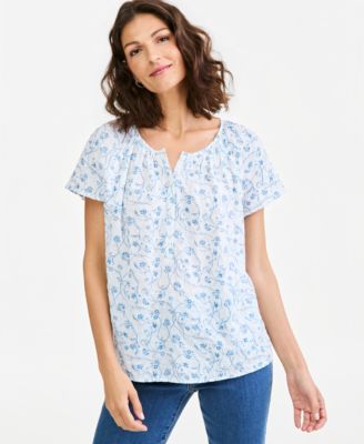 Style & Co Petite Seersucker Floral Short-Flutter-Sleeve Blouse, Macy's Exclusive