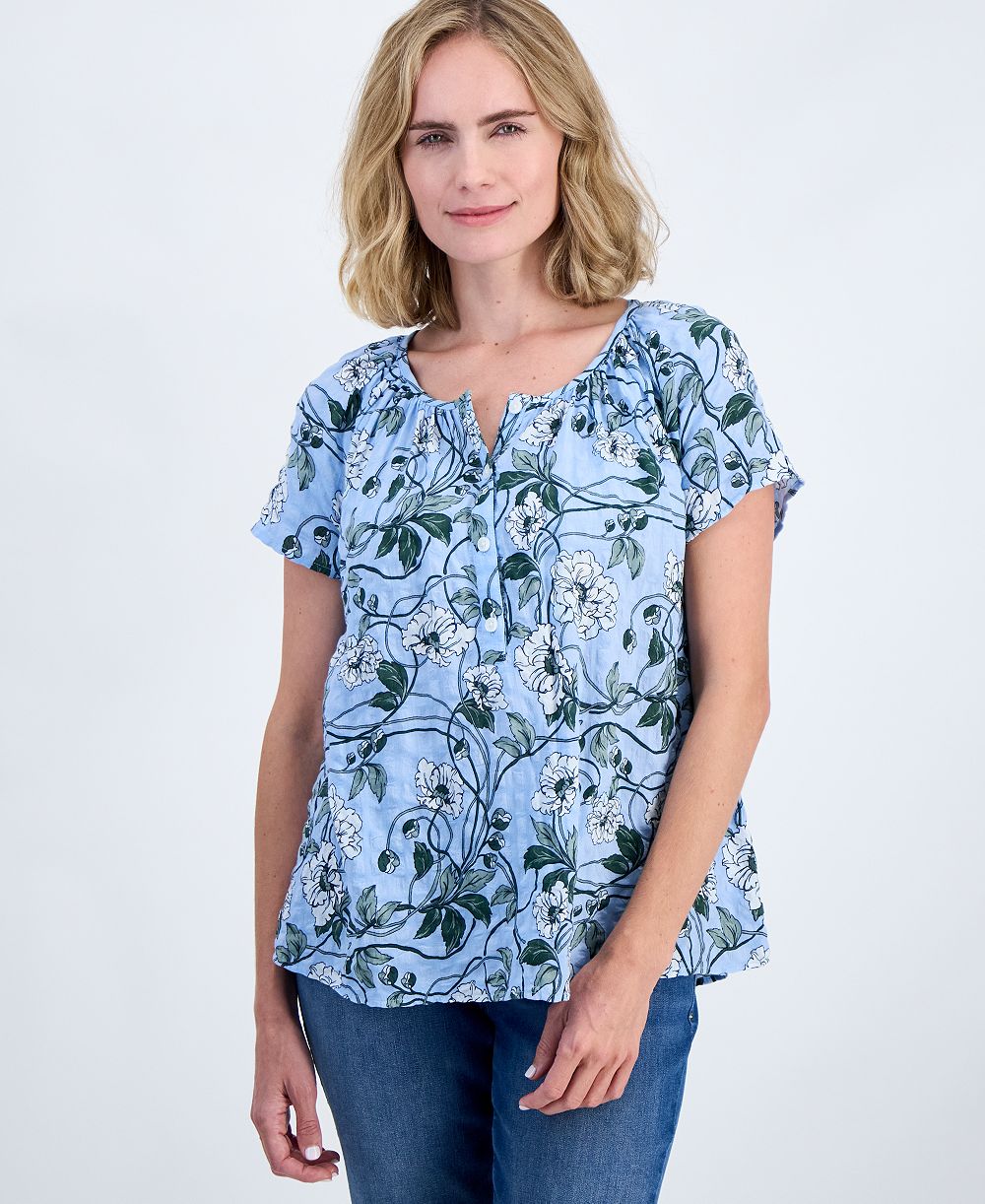 Блузка Style & Co Petite Floral Seersucker Short-Flutter-Sleeve