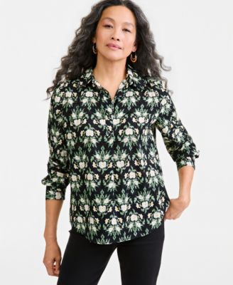 Style & Co Women's Jacaurd Long-Sleeve Popover Blouse, Macy's Exclusive