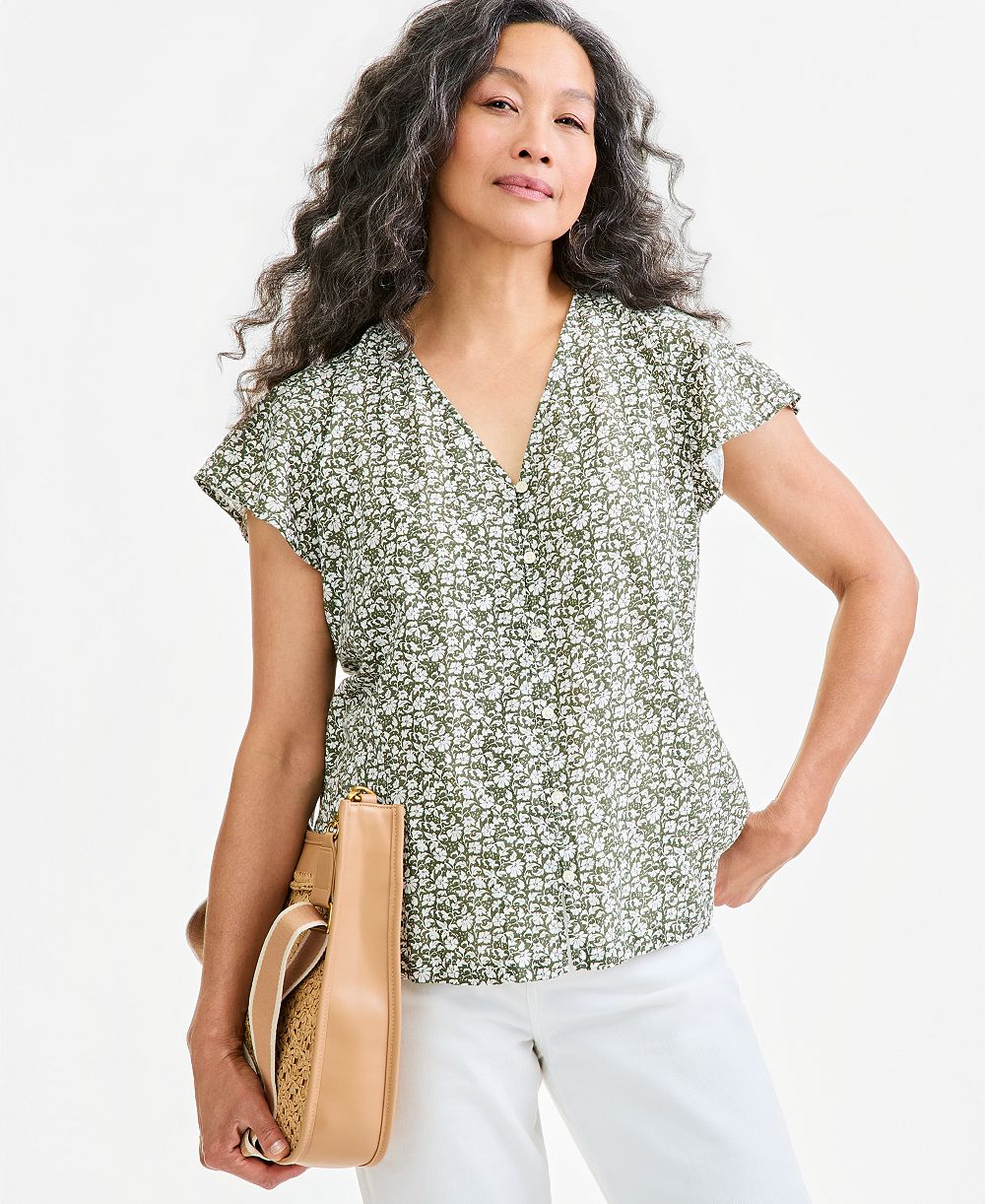 Style & Co Women's Printed Short Sleeve Flutter Blouse, Macy's Exclusive