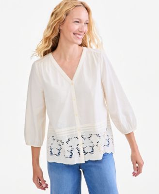 Style & Co Women's Eyelet Scalloped-Hem Blouse, Macy's Exclusive