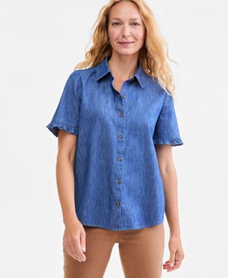 Style & Co Women's Ruffle-Sleeve Button-Up Camp Shirt, Macy's Exclusive