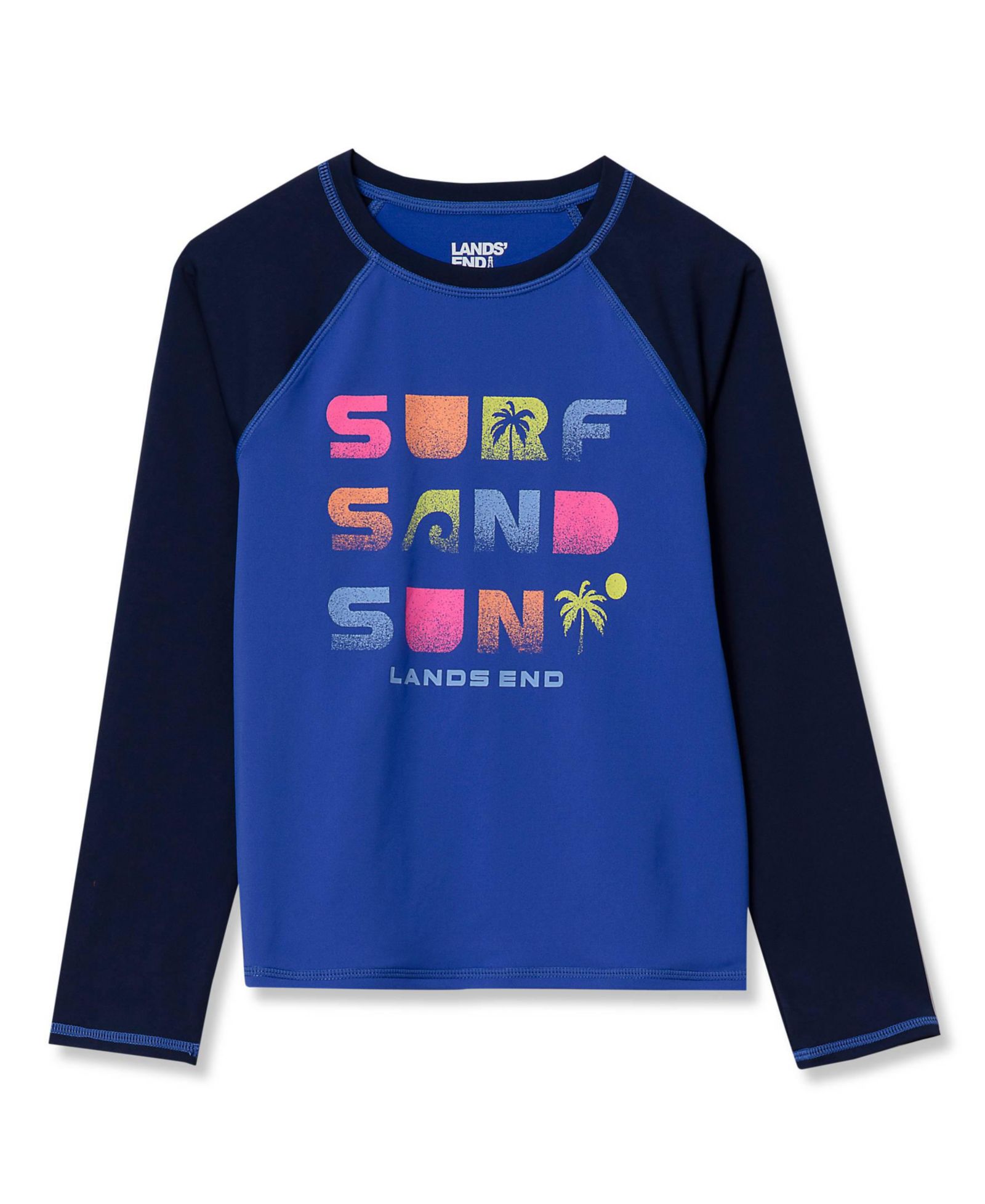 Lands' End Girls Chlorine Resistant Long Sleeve Crew Neck Rash Guard Swimwear