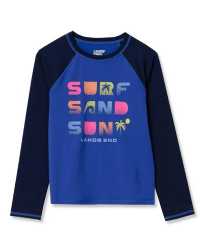 Lands' End Girls Chlorine Resistant Long Sleeve Crew Neck Rash Guard Swimwear