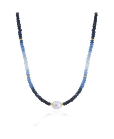 The Lovery Blue Sapphire Bead Pearl Necklace 14K Yellow Gold