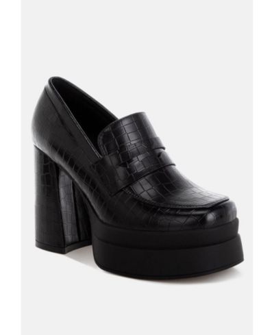 London Rag Womens Edwina Chunky Penny Strap Heeled Loafers