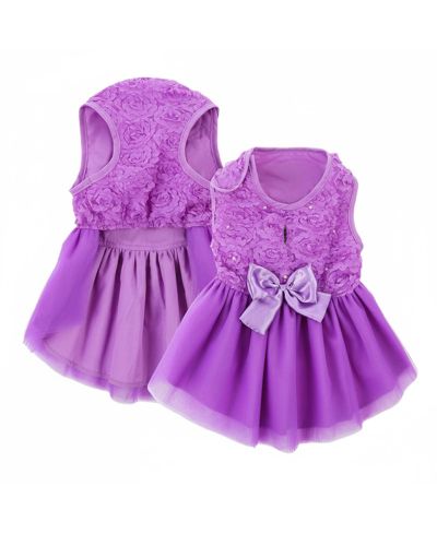 ARONKL Dog Wedding Princess Lace Dress Soft Polyester with Rose Embroidery Pearls Bow Fluffy Yarn Skirt for Small Medium Pets