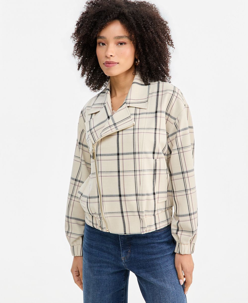 I.N.C. International Concepts Women's Arlee Oversized Plaid Biker Jacket, Macy's Exclusive