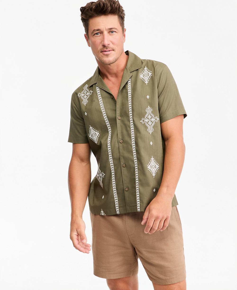 Мужская рубашка Sun + Stone Short-Sleeve Geometric Embellished