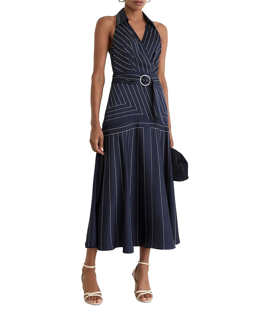 Женское миди-платье REISS Casey Striped Fit & Flare Collared