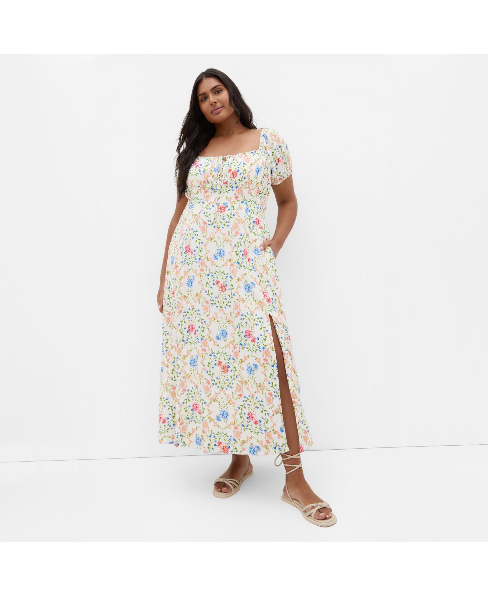 Женское макси-платье CITY CHIC Abbie Short Sleeve Bouquet Print