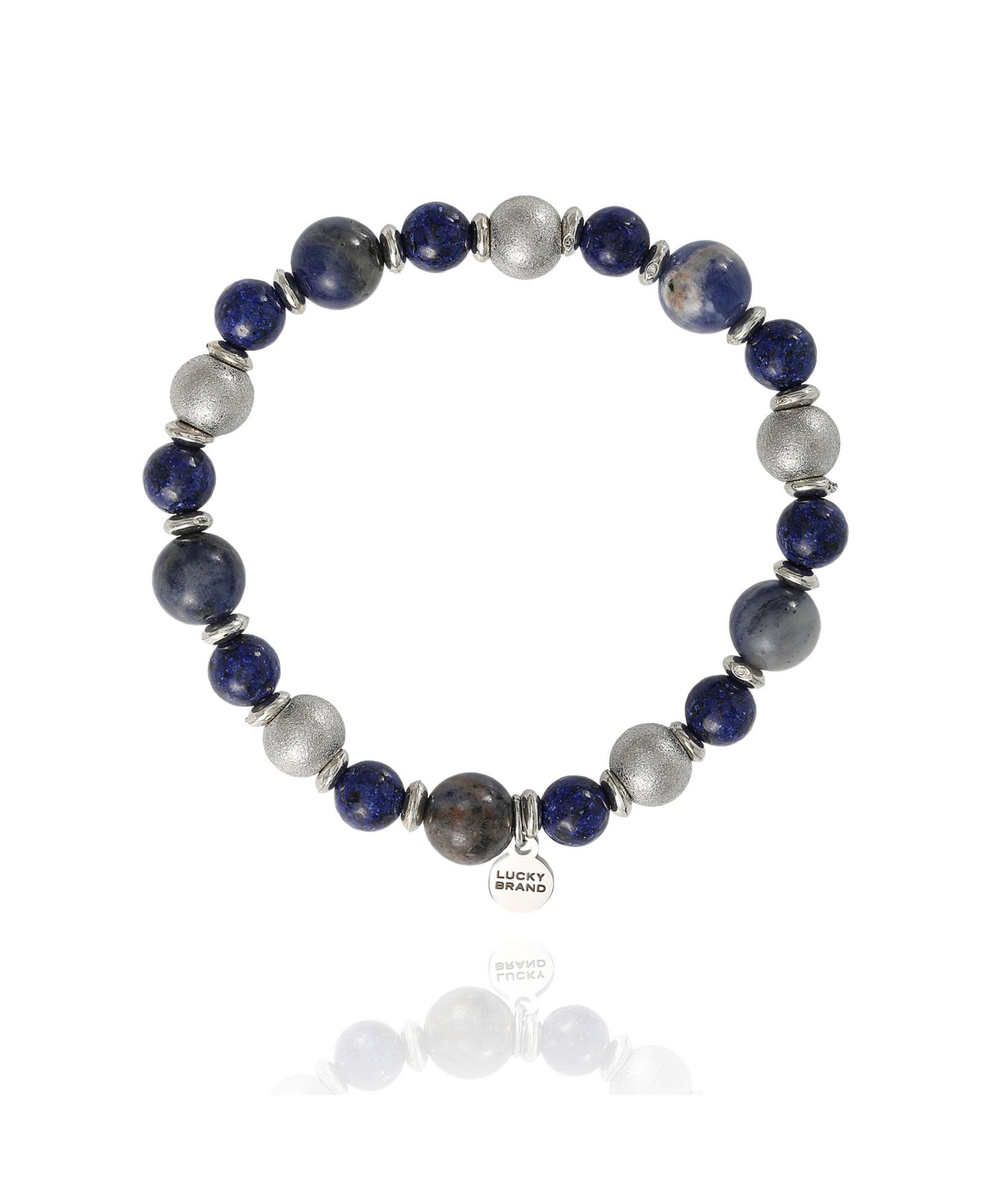 Lucky Brand Men’s Sodalite and Silver-Tone Beaded Stretch Bracelet