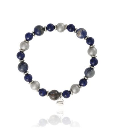 Lucky Brand Men’s Sodalite and Silver-Tone Beaded Stretch Bracelet