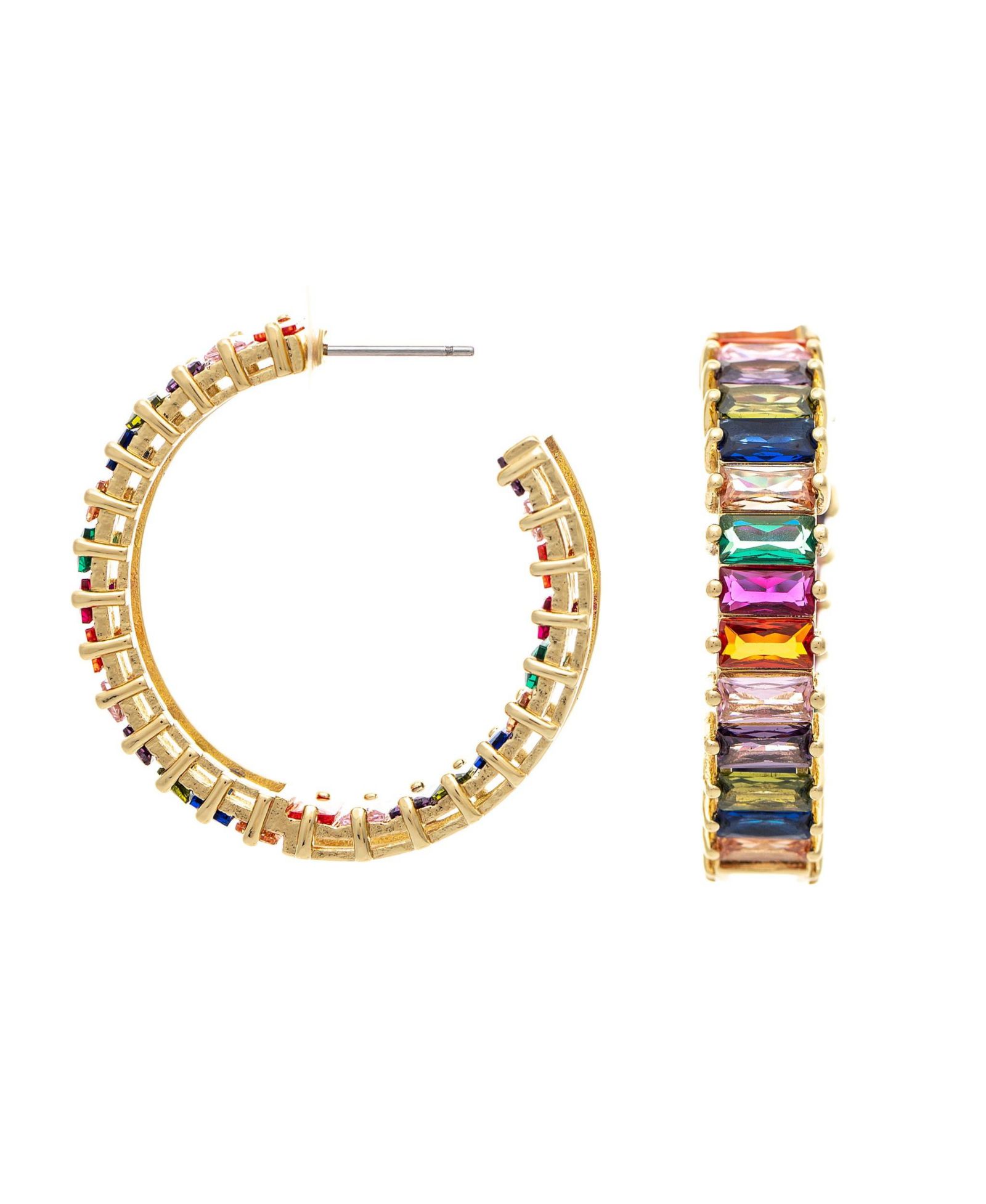 Rivka Friedman 18K Gold Plated Multi-Color CZ Hoop Earrings