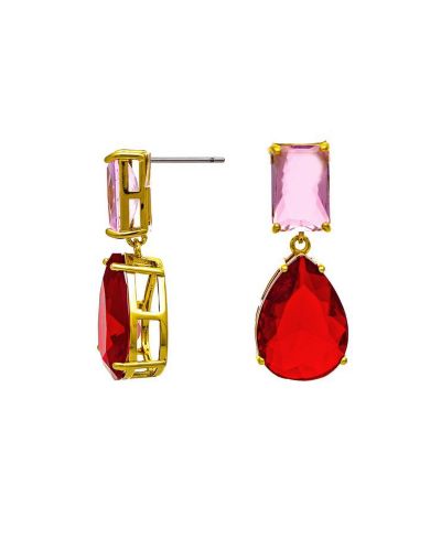 Rivka Friedman 18K Gold Plated Pink and Red Cubic Zirconia Drop Earrings