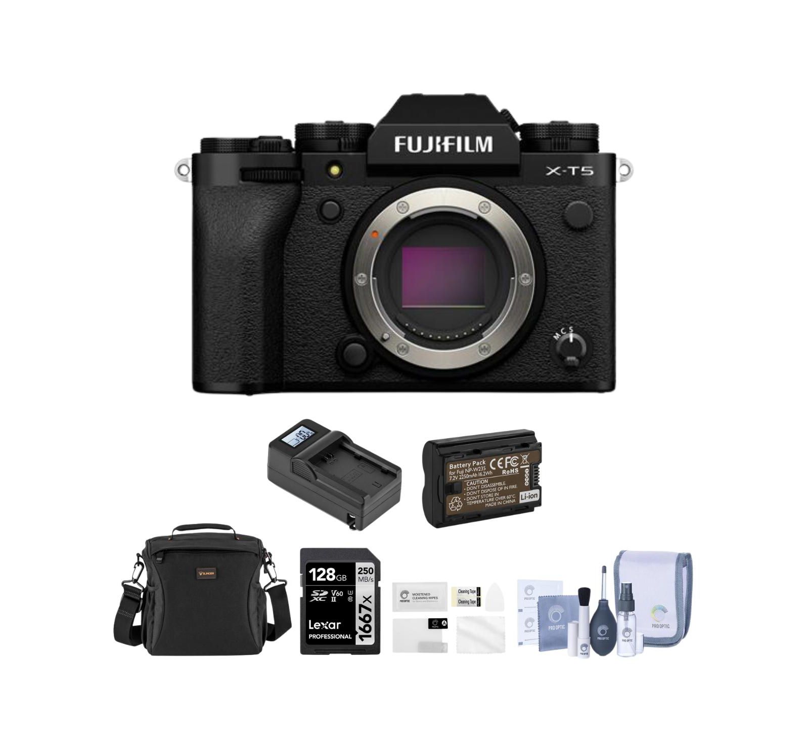 Зеркальная беззеркальная камера Fujifilm X-T5 комплект с 128GB SD картой, сумкой, запасным аккумулятором, зарядным устройством и набором для чистки