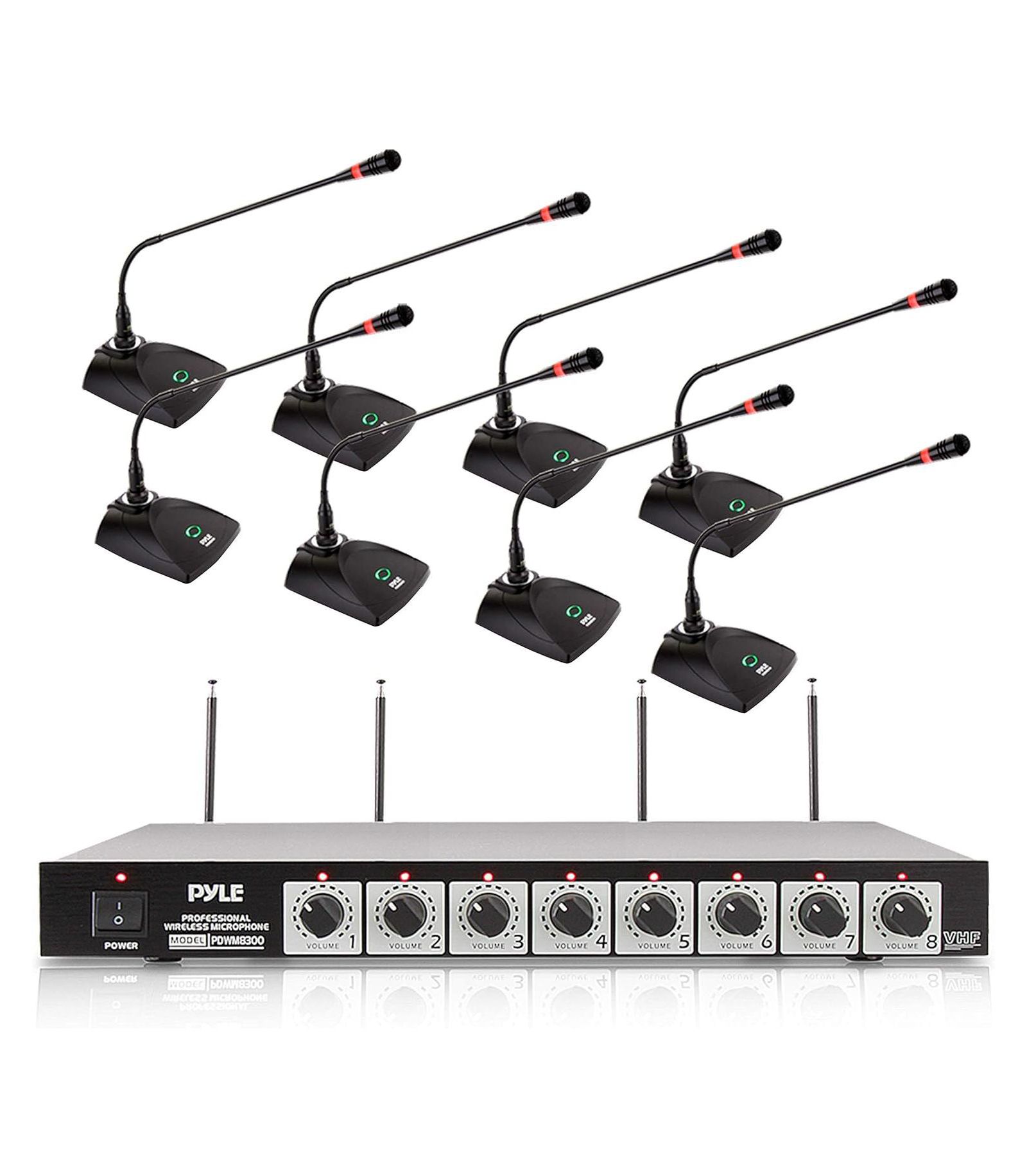Pyle PDWM8300 Wireless 8-Tabletop-Gooseneck Conference Microphone System