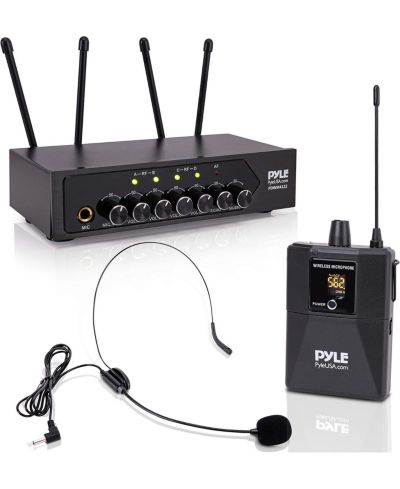 Беспроводная микрофонная система Pyle UHF с Bluetooth — 4 поясных и 4 налобных микрофона PDWM4122