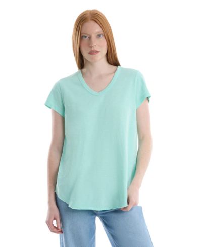 WILT Women's Clothing Short Sleeve Shrunken V-Neck Shirttail Tee